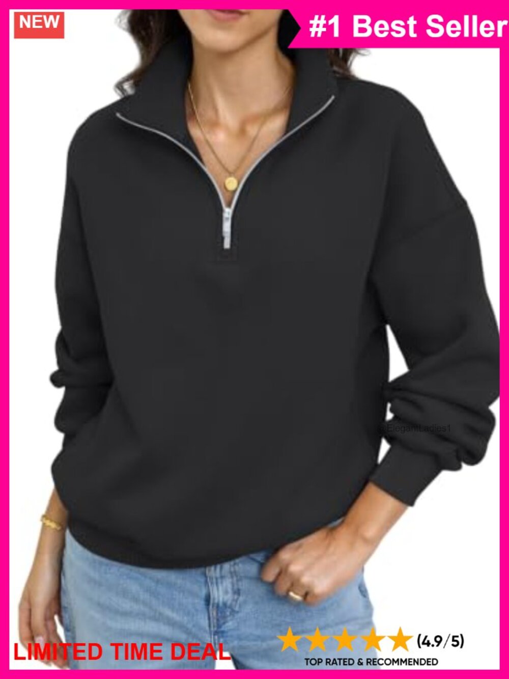 Fleece Quarter Zip Oversized Sweatshirt Pullover Mock Neck Women's